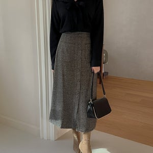 [26-38][밴딩][울혼방]헤링버튼 스커트