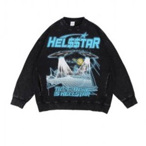 Hellstar 유니버스 드림 에어리어 패턴 라운드 맨투맨 쭉티 티셔츠 [스트릿 편집샵 람스]