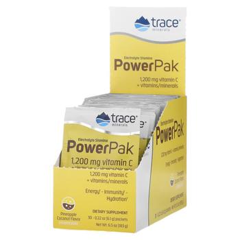 미국직구 Trace Minerals 트레이스미네랄 파워팩 1200mg <b>비타민C</b> <b>파인애플 코코넛</b>맛 6.1g 30봉