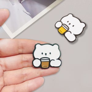 [B급할인] 곰 라떼 비어 한잔의 여유 캐릭터  브로치, (스튜디오 와츠)
