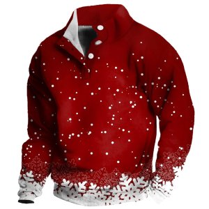 FLEKMANART 버튼 다운 셔츠 남성 스탠딩 칼라 버튼 업 스웨터 긴 소매 크리스마스 프린트 티셔츠 드레시 스웨트셔츠