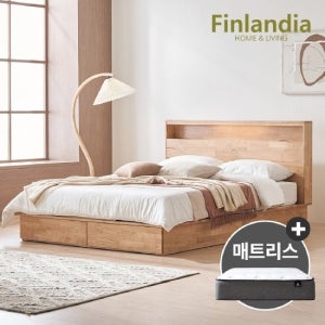 핀란디아 넬슨 LED 원목 평상형 침대 퀸Q+24포켓매트리스