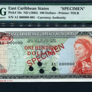 동카리브 East Caribbean States 1965 100 Dollars, Specimen, P16s,PMG 67 EPQ 퍼펙트 완전미사용