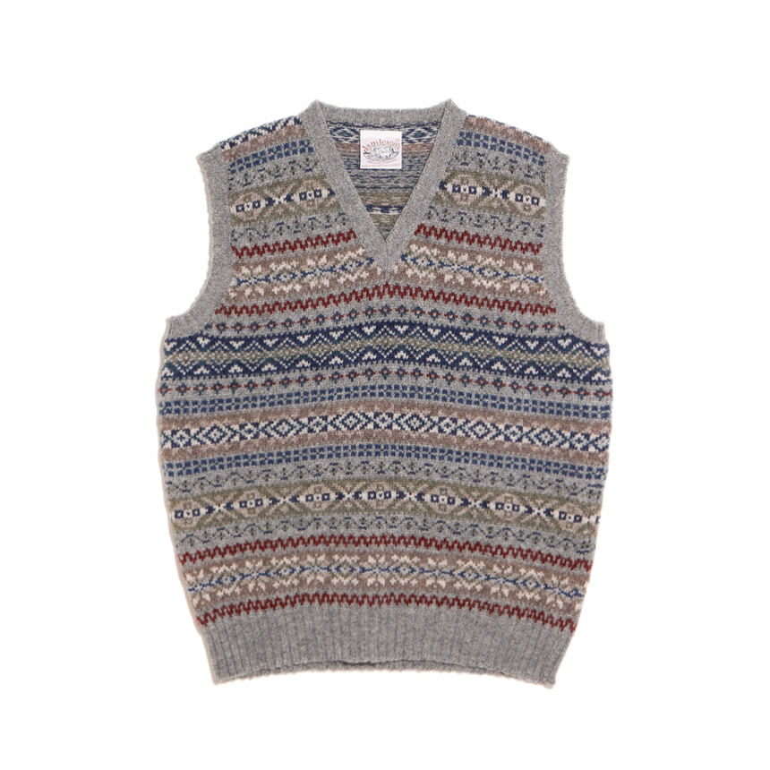 제이미슨 Jamiesons of Shetland ,Fairisle V Neck Vest - Grey