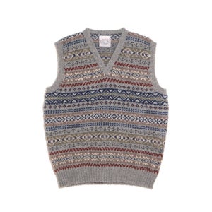제이미슨 Jamiesons of Shetland ,Fairisle V Neck Vest - Grey