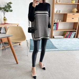 블프 하운드 체크 롱 니트티셔츠