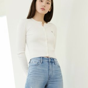 Calvin Klein Jeans 여성 슬림 크롭 립 가디건 J223846-YBI J223846YBI P4WJ223846YBI