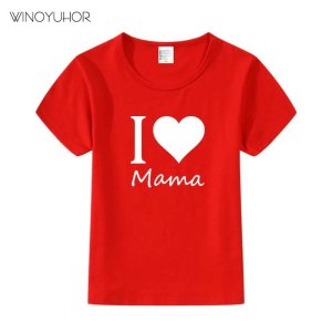 아이 러브 마마 디자인 생일 선물 티셔츠  재미있는  옷  소년 소녀  여름 O-넥 티셔츠  어린이 티 탑