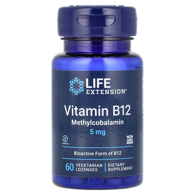 라이프 익스텐션 Life Extension <b>비타민B12</b>, <b>메틸코발라민</b>, <b>5mg</b>, 채식주의자용 사탕 정제 60개
