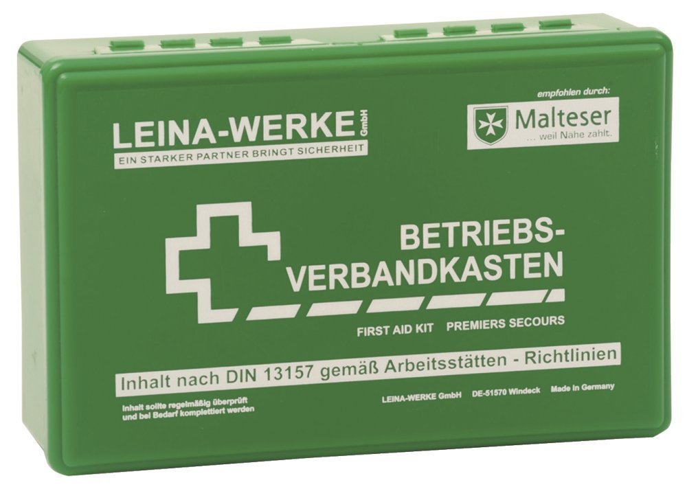 LEINA-WERKE 20001 회사 구급 상자 소형 DIN <b>13157</b> 벽걸이 브래킷 녹색 10개 포함