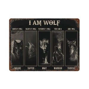[아마존 공식]Wolf I Am Wolf Quietly I Will Endure 재미있고 참신한 금속 사인 빈티지 틴 사인 장식 주방 홈 클럽 사인 선물 명판 틴 사인 15.2x2