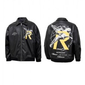 Represent 로고 프린팅 레더 바이커 스타디움 블루종 야구 점퍼 오토바이 jacket [스트릿 편집샵 람스]