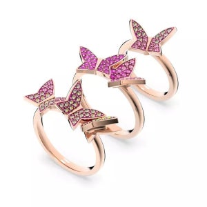 스와로브스키 리리아 링 세트 3개 나비 핑크 로즈 골드 릴리아 반지 버터플라이 골드톤 플레이트 Lilia ring, Set 3 , Butterfly, Pink, R 64532489