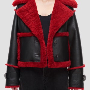 쇼디치 스키 클럽 블랙 레드 레바 숏 시어링 자켓 SSCL024C