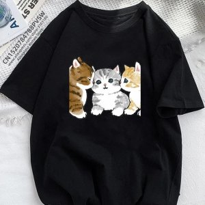 세 오렌지 고양이 여름 여성 티셔츠 소녀 동물 애완 동물 사랑  반팔 프린트 패션 의류  여성 숙녀 그래픽 티