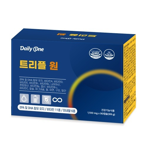 <b>데일리원</b> 트리플 원 올인원 멀티 종합 비타민 영양제 1,100mg X 90캡슐 1통