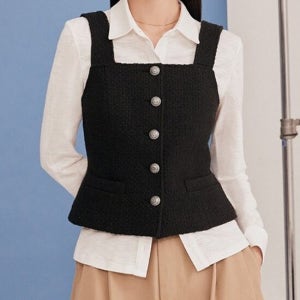 트위드 크롭 베스트