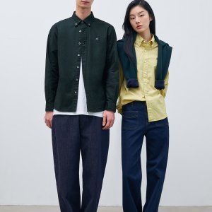 [빈폴멘] [Essential] 남녀공용 옥스퍼드 솔리드 셔츠 - 그린 녹색 BC4164E05M
