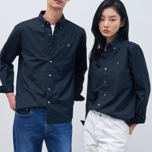 [빈폴멘] [Essential] 남녀공용 옥스퍼드 솔리드 셔츠 - 네이비 남색 BC4164E05R