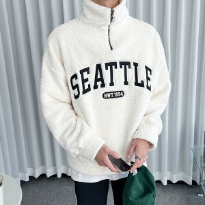 씨에틀 자수 보아털 루즈핏 반집업