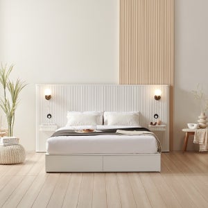 소소숲 루이사 템바보드 호텔식 침대 프레임 Q (선반형)