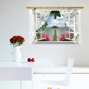 3D simulated fake windows seaside island romantic scenery stickers wall stickers living room bedroom