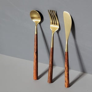 1+1 골드 우드 커트러리 티스푼 포크 나이프 디너커트, 이룬나무