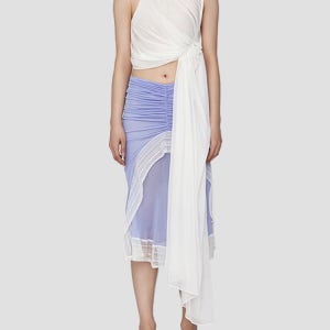 크리스토퍼 에스버 화이트 디스덴더 드레이프 위브 탑 23041415