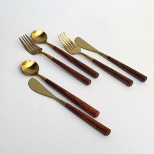 골드 우드 커트러리세트 티스푼 포크 나이프 디너, 이룬나무