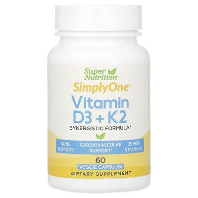 슈퍼 뉴트리션 Super Nutrition <b>비타민D3</b> + <b>K2</b>, 베지 캡슐 60정