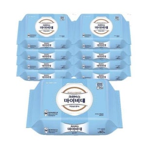 크리넥스 마이비데 클린케어 화장실용 물티슈 캡형 80매, 8팩