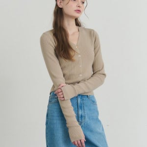 [드로우핏 우먼] 슬림 골지 니트 가디건 [SOLE BEIGE] DFWMKN4104SOBE