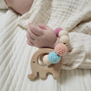 감성 우드 치발기 손목 딸랑이 장난감🫧, 꼬미네 공방