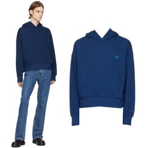 우영미 W 패치 후드 스웨트셔츠 블루 W231TS32728L 로고 엠브로이디드 남성 후드티 66491481