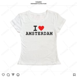 I Love Amsterdam 여성용 프린트 크롭탑  캐주얼 반팔 티셔츠  재미있는 미국 스트리트웨어    티  2000 년대 빈티지 소녀 상의