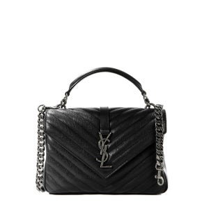 생로랑 컬리지 미디움 퀼팅 레더 숄더백 블랙 은장 600279 BRM04 1000 여성 B32