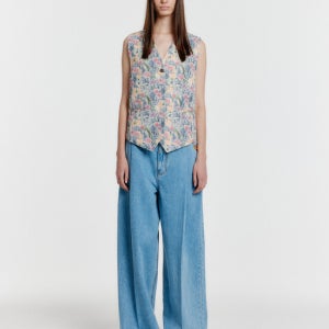 잉크 Yjean Folded Front Wide Denim Pants - Blue