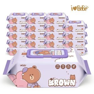 아이러브베베 레이온100% 75g 라인프렌즈 드림에디션 브라운 77매 20팩 캡형 아기물티슈
