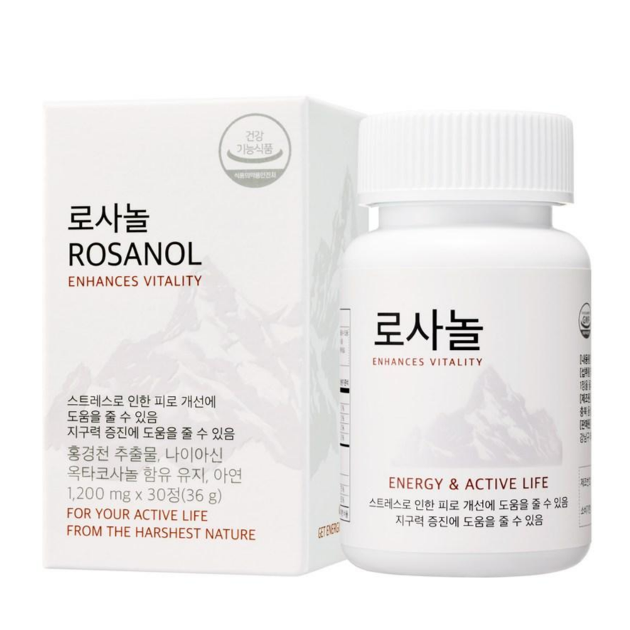 로사놀 스트레스 피로 회복 &amp; <b>지구력 증진</b> 영양제 1200mg  1개  30정