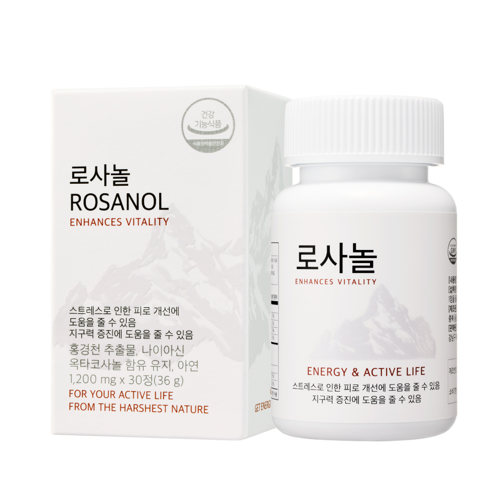 로사놀 스트레스 피로 회복 &amp; <b>지구력 증진</b> 영양제 1200mg  1개  30정
