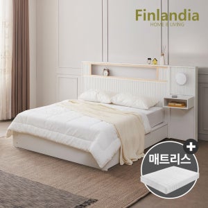 [롯데백화점] 핀란디아 리안 LED 호텔식 템바 수납 퀸침대Q+조명협탁+독립매트 LE1216066123