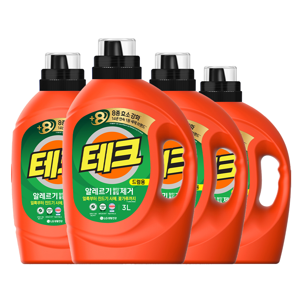 테크 알레르기 원인물질 드럼용 액상세제 본품  LG생활건강 3L, 4개