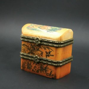 중국 골동품 뼈 더블 데크 작은 상자 보석 케이스