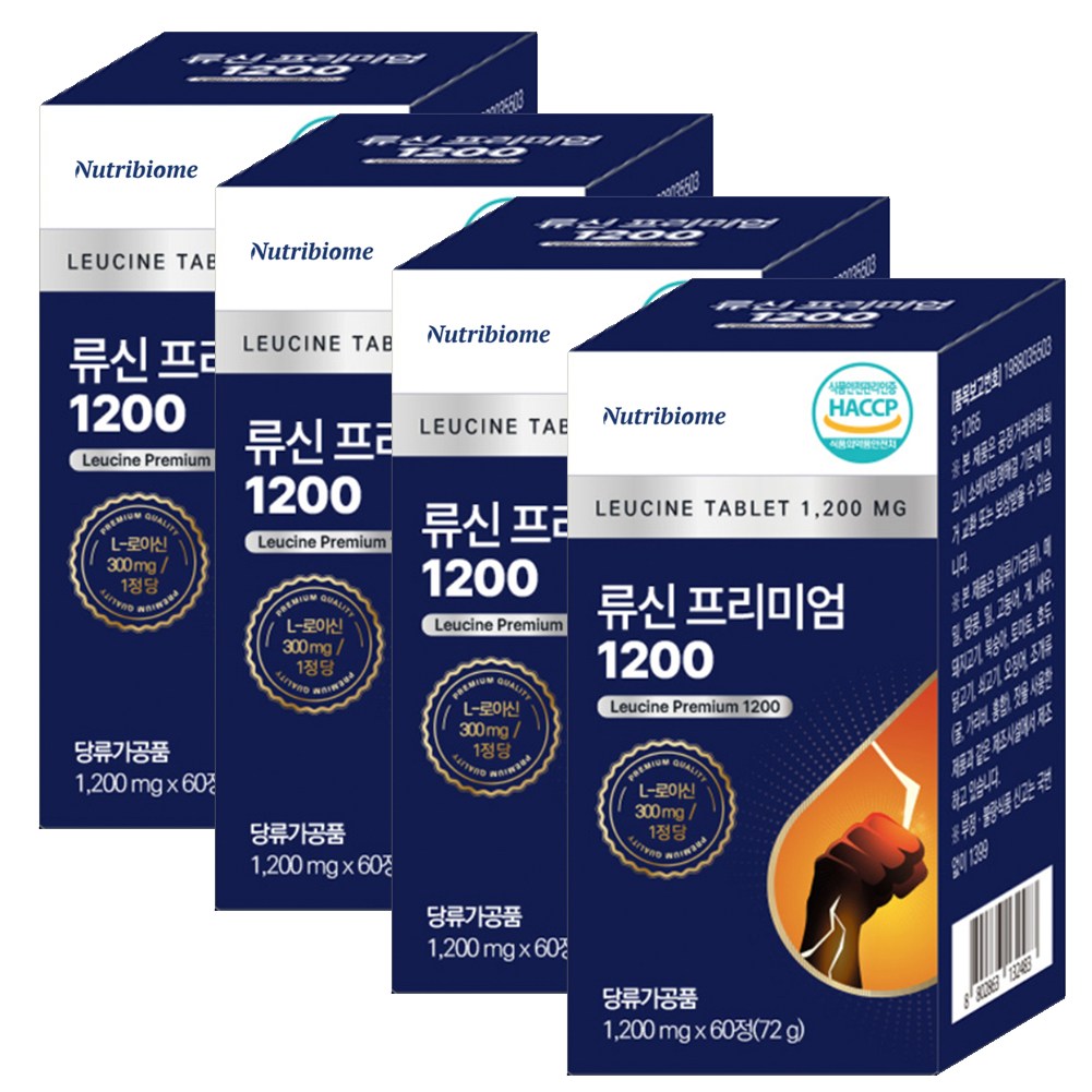 뉴트리바이옴(뉴바옴) 류신 프리미엄 1200 60 정 총 72000mg 아미노산 단백질 타블렛 <b>근육</b> l-leucine 산양유 루신 분리대두단백 분리유청단백  4개  60정