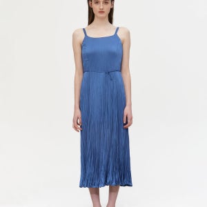 [빈스 여성] 블루 플리츠 슬립원피스 VCDR4E302B2
