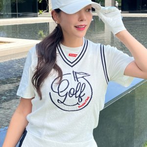 더블플래그 여성 여성 스마일O 그래픽 니트 조끼 세미오버핏 DWSW4B311IV