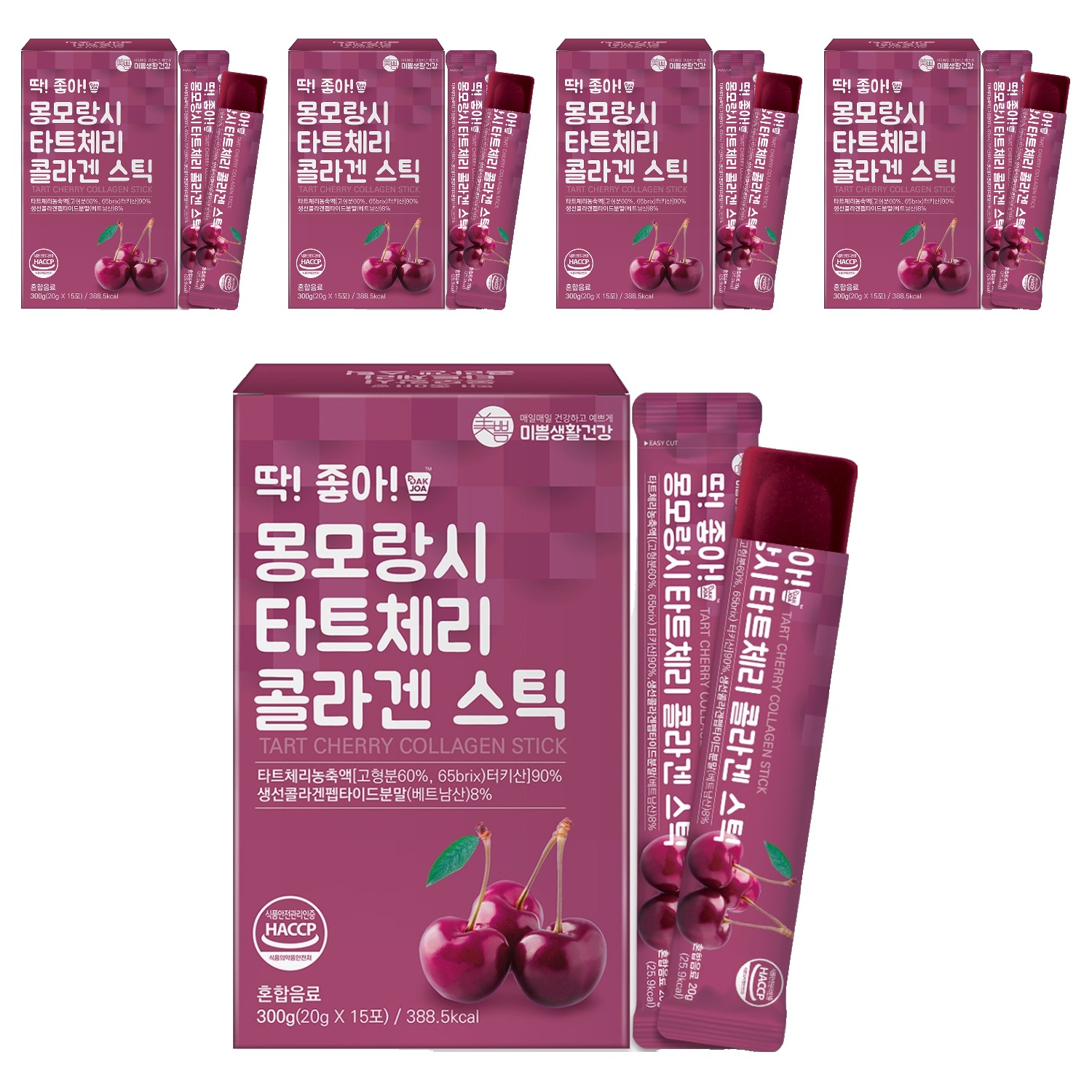 미쁨생활건강 딱 좋아 <b>몽모랑시 타트체리 콜라겐 젤리 스틱</b> 300g, 5개