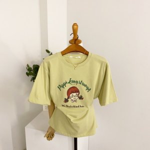 [1+1무배] 마니몽 삐삐 레터링 여유핏 반팔 티셔츠(4color)  화이트  연두