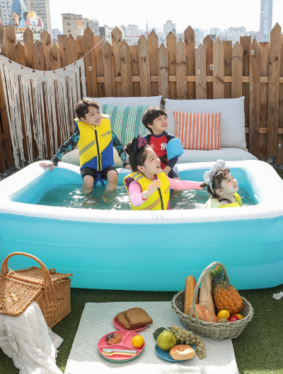 [유선 에어펌프 증정] 대형 사각 어린이 에어풀장  / 야외 캠핑  베란다 물놀이 필수템