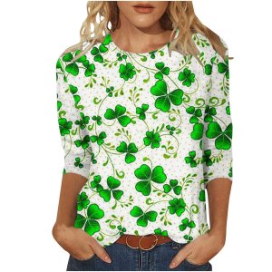 2024 성 패트릭 데이 셔츠 여성 3 4 소매 럭키 아일랜드 샴록 그래픽 티셔츠 루즈핏 귀여운 탑 레프리콘 모자 티셔츠 선물